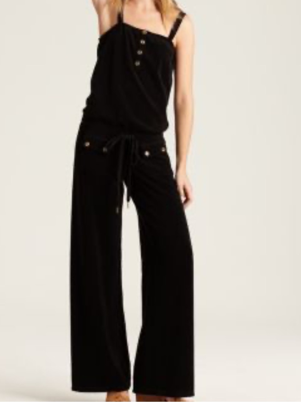 Juicy Couture Black Wide-Leg Velour Jumpsuit with Button Accents